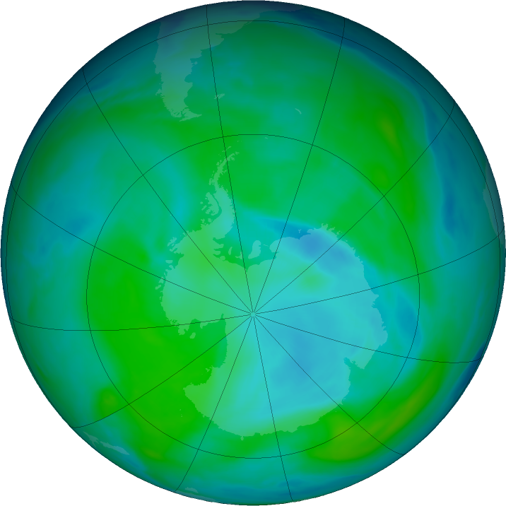 Antarctic ozone map for 04 January 2024